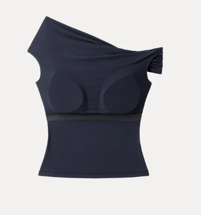 Navy Off-Shoulder Crop Top & A-Line Midi Skirt Set