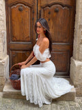 White Lace Off-Shoulder Ruffle Top & Spliced Mermaid Skirt Set