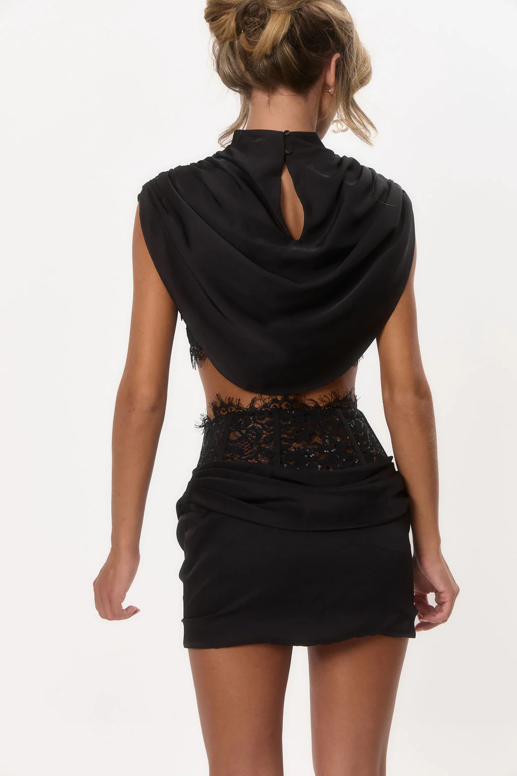 Satin & Lace High-Neck Two-Piece Set