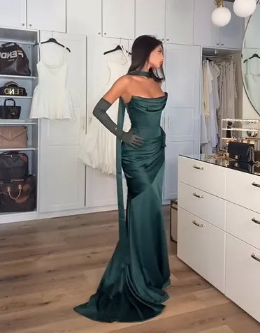 Sexy Tube Top Solid Color Slim Mop Evening Dress