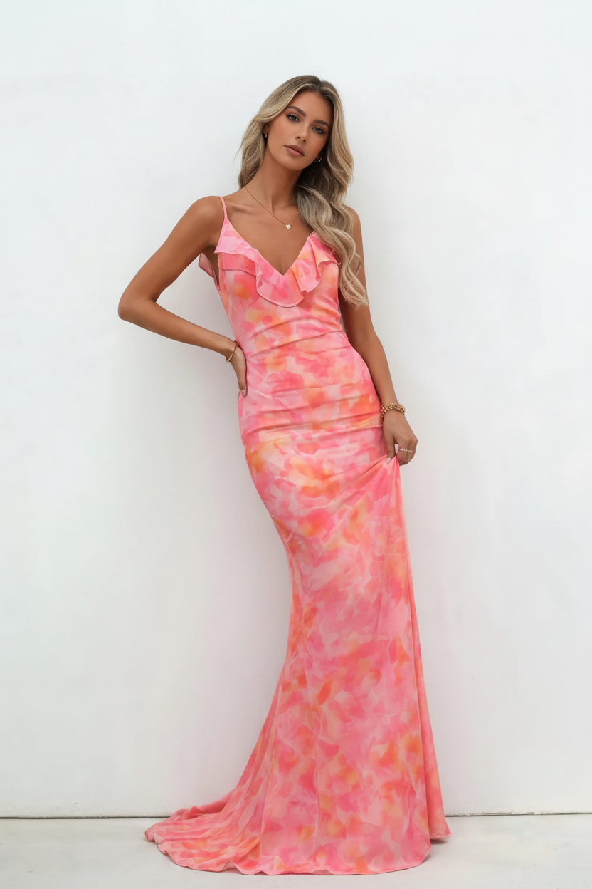 Abstract Print Mermaid Gown - Hero Shot