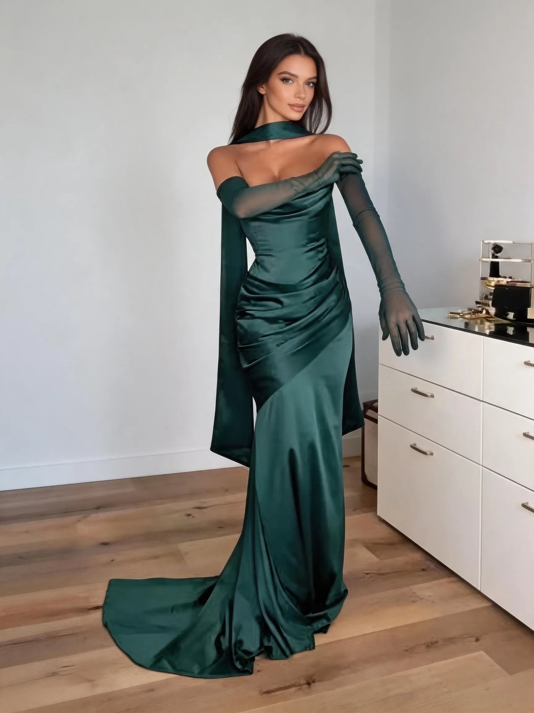 Sexy Tube Top Solid Color Slim Mop Evening Dress