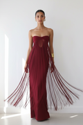 Burgundy Fringe Maxi - White Wall