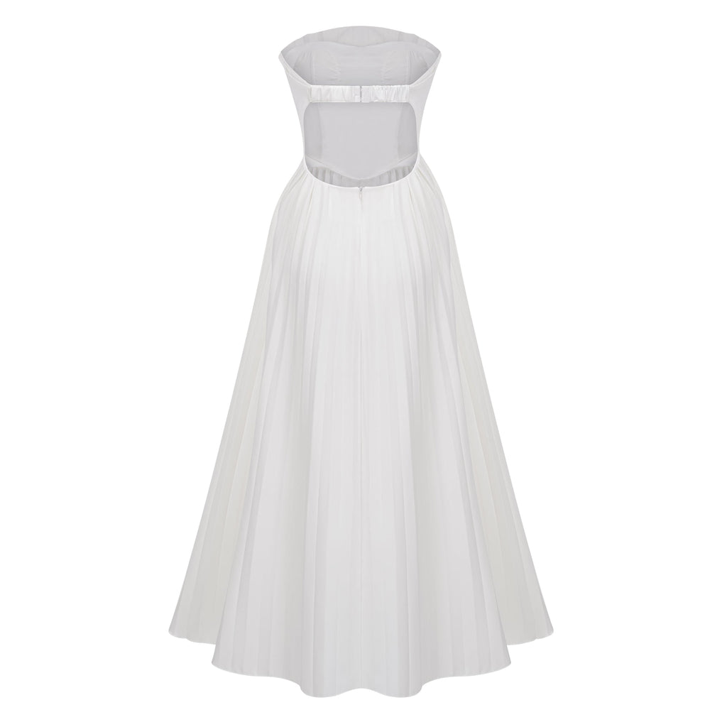 Carlotta White Shell Pleated Maxi Dress