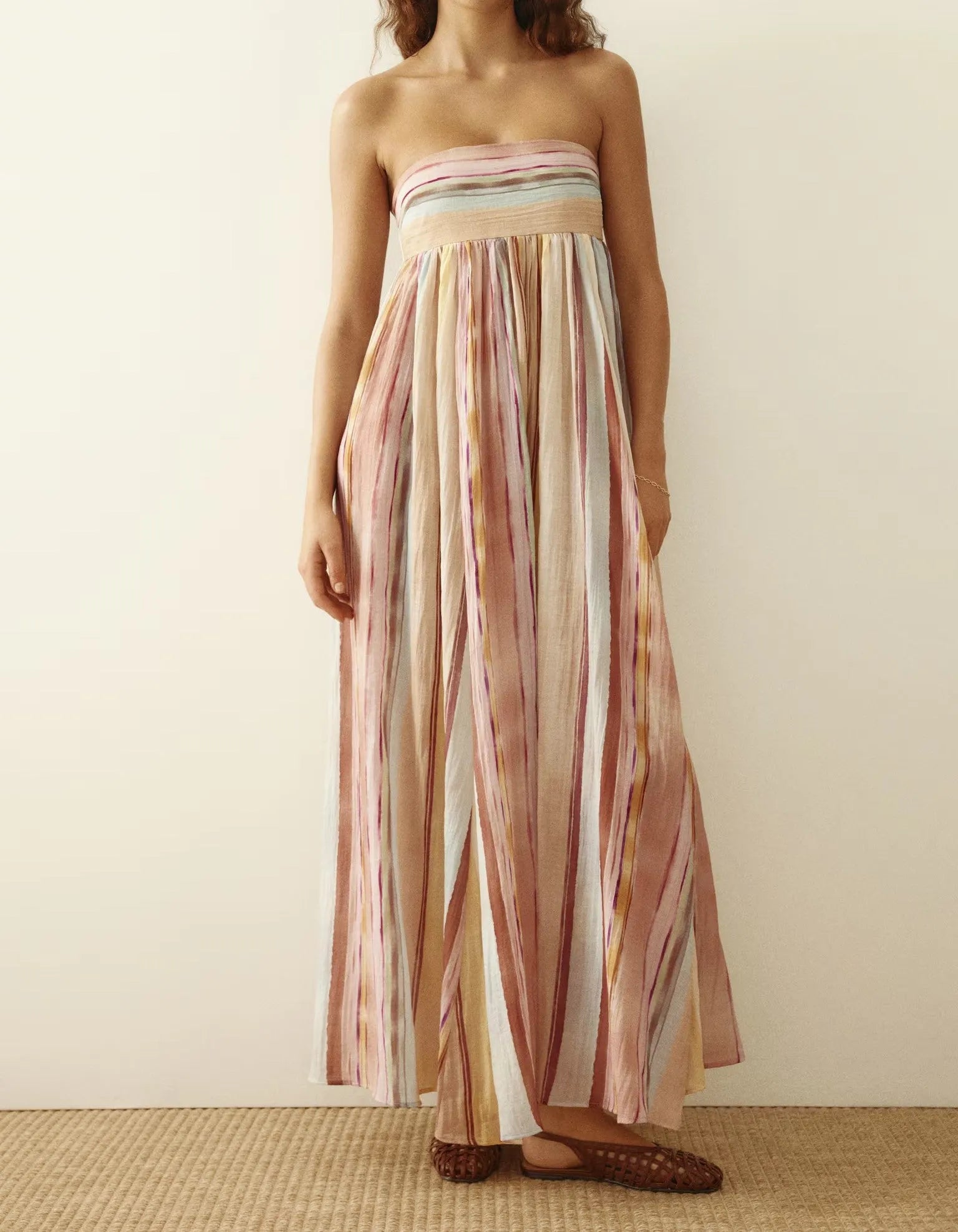 Strapless Colorful Stripe Maxi Dress