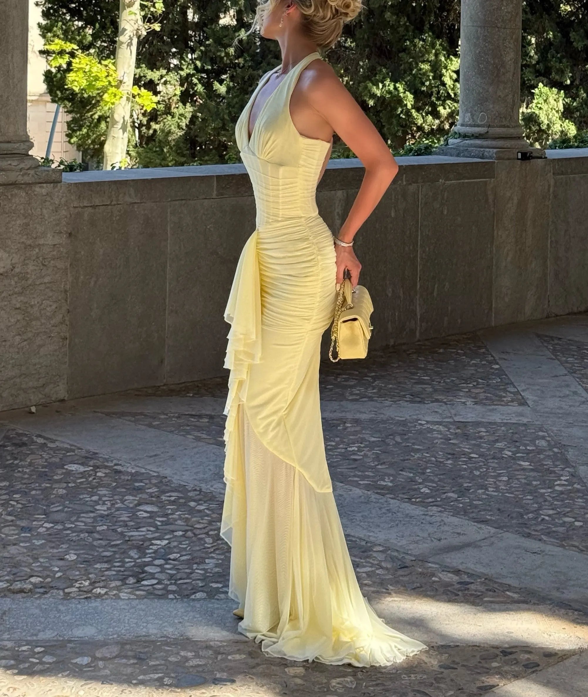 Halter Ruched Waist Tulle Mermaid Gown