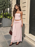 Blush Pink Strapless Top & Bow Maxi Skirt Set