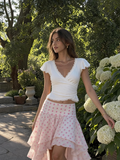Pink Polka Dot Ruffle Layered Midi Skirt