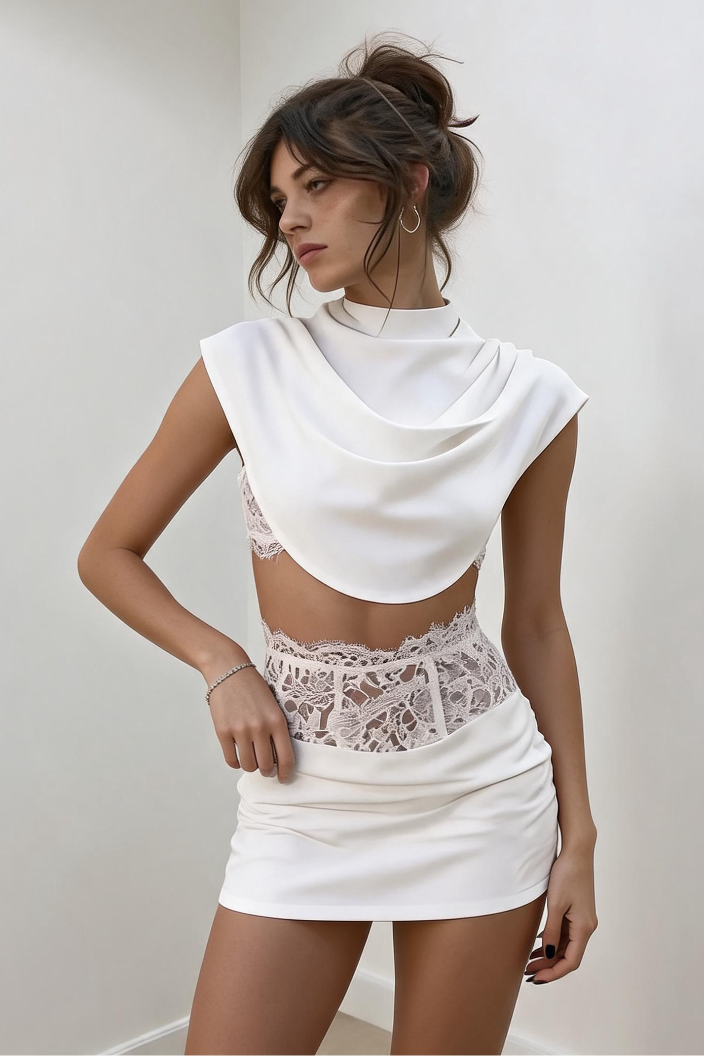 Chiffon & Lace High-Neck Two-Piece Set