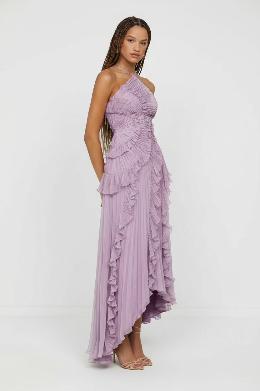 Lavender Pleated Ruffle Dress - Refresh
