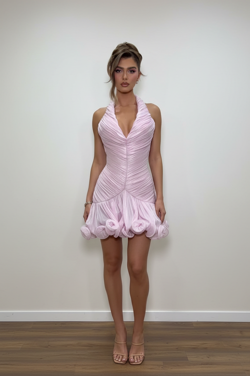 Lilac Ruched Mini Dress - Front Full Body