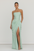 Mint Green Strapless Ruched Maxi Gown - Clean Background