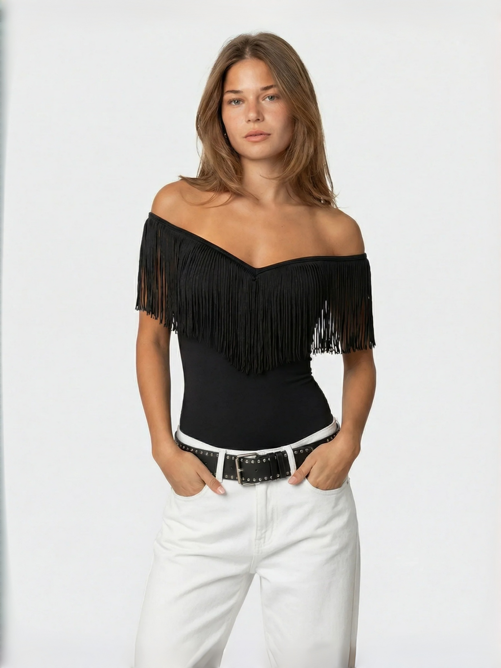 Luxe Black Fringe Top