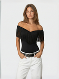 Luxe Black Fringe Top