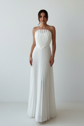 White Shell Pleated Maxi Dress - Clean Background