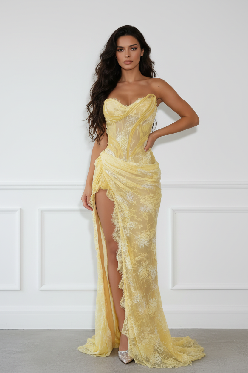 Yellow Lace Dress - Accurate Hem Design